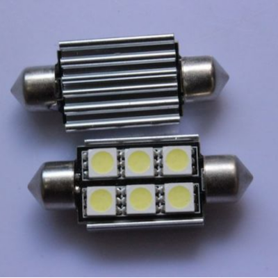 2 Pcs 38mm 5050 6 SMD White Festoon LED Light Error Free Canbus Lamp for Car