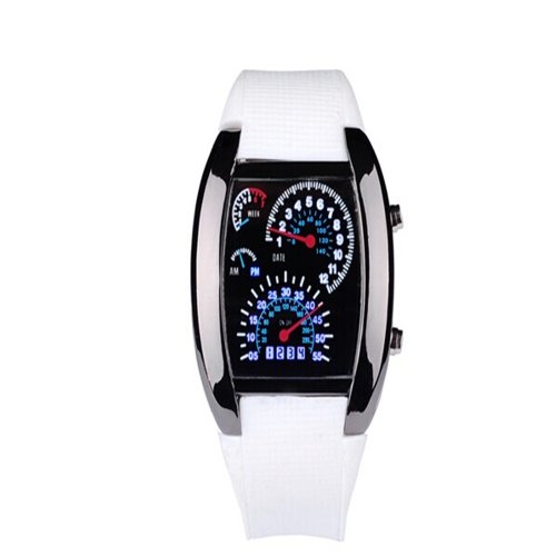 Cool Car Meter Dial Unisex Blue Flash Dot Matrix LED Racing Watch Write 