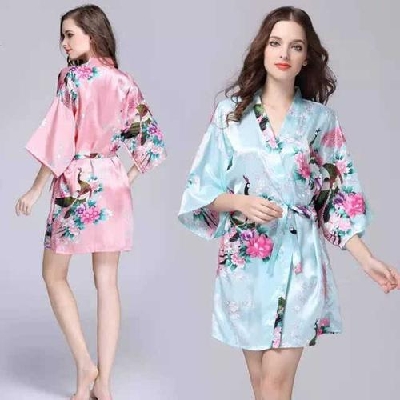 Coolness Imitated Silk 8 Flowers Printed Ladies NightDress Sexy Pajamas Nightwear Dress