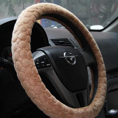 Excellent Short Plush Car Steering Wheel Cover Warm Lined with Rubber Ring Non-slip