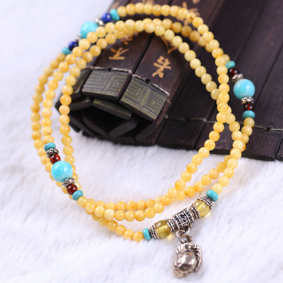 4.8mm108 pieces prayers beads  hand chain  ， natural beeswax ，925 pure silver 24 K gold 