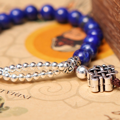 lapis lazuli beads in barrel shape hand chain  ，amazonite，925 pure silver 
