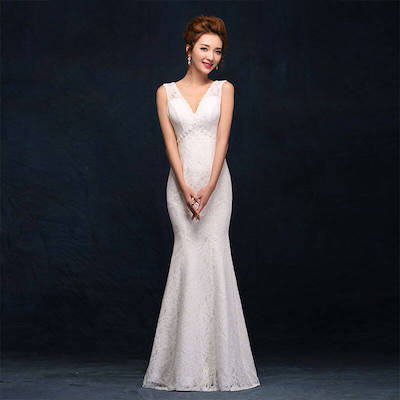 The new 2015 v-neck backless fishtail cultivate one's morality dress