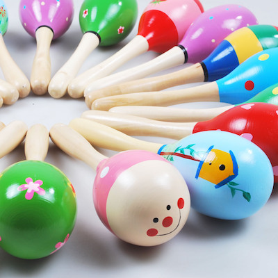 Color wooden maracas sand hammer Young children's toy bell instrument The bat baby sand