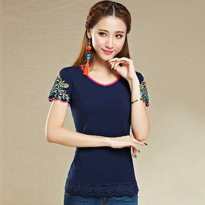 The new fashion national wind short sleeve blouse Casual clothes to travel home