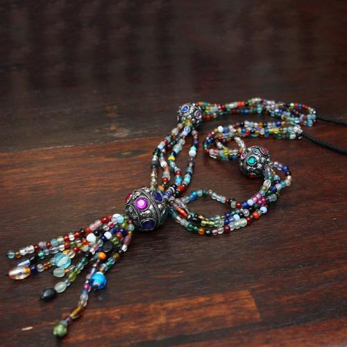 The goddess of the new necklace Bohemian national wind restoring ancient ways Blue diamond popular critical chain of clavicle