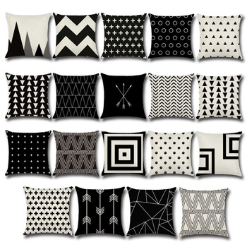 Free Shipping Black and White Pattern Pillow Case Pillowcase Cotton Linen Printed 18x18 Inches Geometry Euro Pillow Covers