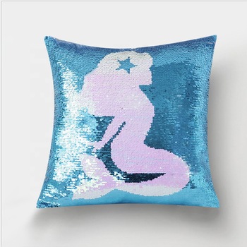Cheersee blue navy and white square decorative custom floor reversible mermaid sequin pillow case for sofa
