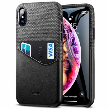 ESR Case for iPhone X Cover High Grade Leather with Soft Fabric Thin Light Card Slot Shockproof Case for Apple iPhone X 10
