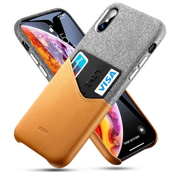 ESR Case for iPhone X Cover High Grade Leather with Soft Fabric Thin Light Card Slot Shockproof Case for Apple iPhone X 10
