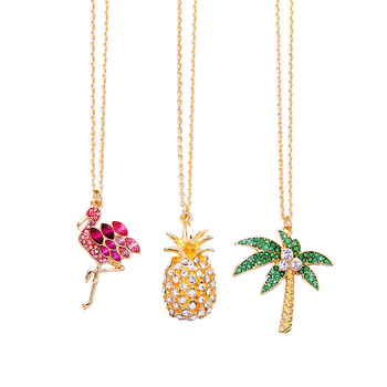 xl02145c Ins Style Flamingo Pink Crystal Pendant Necklaces, Pineapple Pendants Jewelry